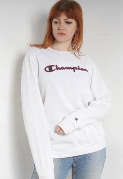 Vintage Champion Spell Out Big Logo Sweatshirt White RL