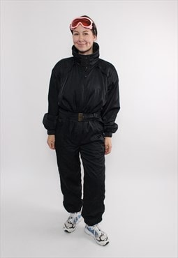 80s one piece ski suit in black, vintage Italian snow suit