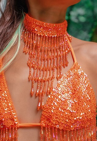 ORANGE SEQUIN CHOKER FESTIVAL IBIZA NECKLACE NEON