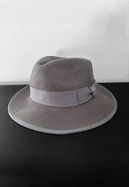 New Vintage Style Grey Wool Ribbon Feather Fedora Hat