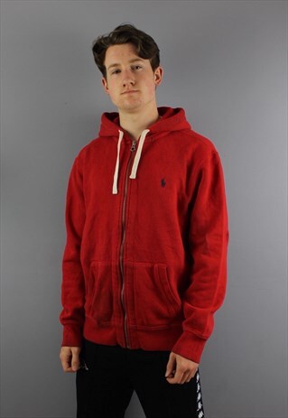 VINTAGE POLO RALPH LAUREN HOODIE IN RED WITH EMBROIDERED LOG