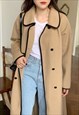 Colorblock Trim Belted Trench Coat