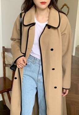 Colorblock Trim Belted Trench Coat