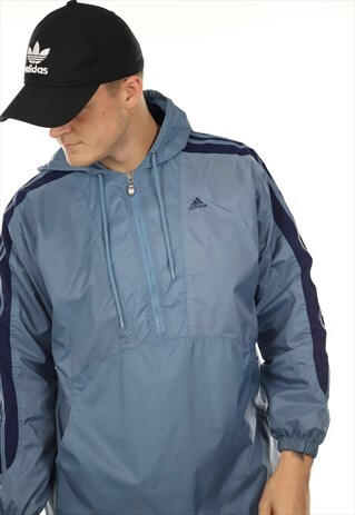 VINTAGE 90S ADIDAS 1/2 ZIP ANORAK CAGOULE BLUE