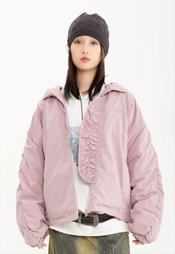 Wrinkled varsity jacket grunge MA-1 bomber in pastel pink