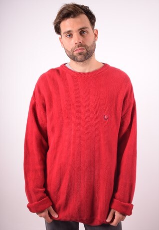 CHAPS MENS VINTAGE JUMPER SWEATER LARGE RED 90S