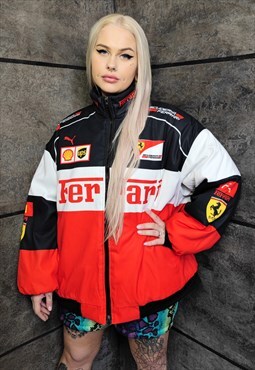 Motorcycle jacket in red Ferrari print Racing varsity bomber
