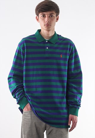 VINTAGE POLO RALPH LAUREN POLO SHIRT RUGBY 90S BLUE GREEN