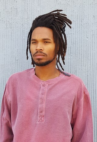 90S SPORTSWEAR WASHED OUT MAROON HENLEY TEE SHIRT LARGE