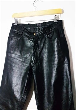 1990s Vintage Black High Waist Leather Pants Size 24 Waist