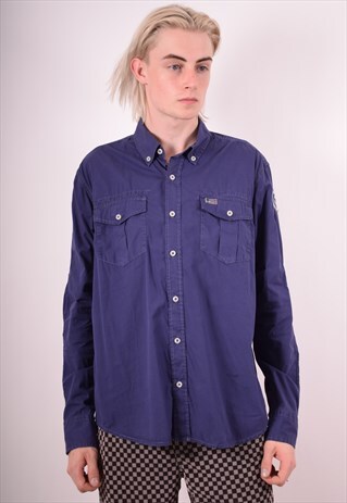 NAPAPIJRI MENS VINTAGE SHIRT LARGE NAVY BLUE 90S