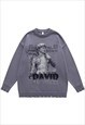 DAVID STATUE SWEATER RIPPED JUMPER GRUNGE KNITTED TOP BLACK