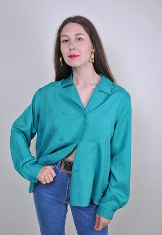 80S MINIMALIST GREEN BLOUSE WITH LONG SLEEVE