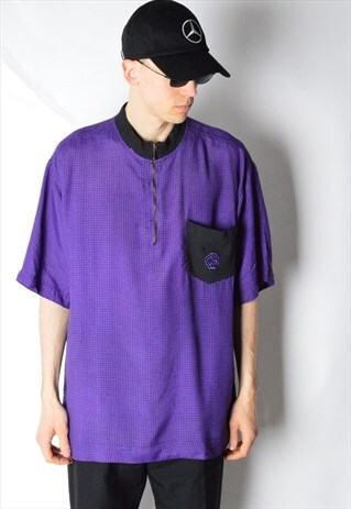 VINTAGE 80S PURPLE CHECK 1/3 ZIPPER LIGHTWEIGHT SHIRT