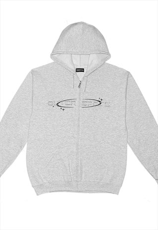 OUTER SPACE EMBROIDERED RHINESTONES ZIPPED HOODIE IN GREY