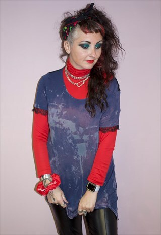 TIE DYE ACID WASH SLOUCHY DRESS WITH LACE DETAILED BACK