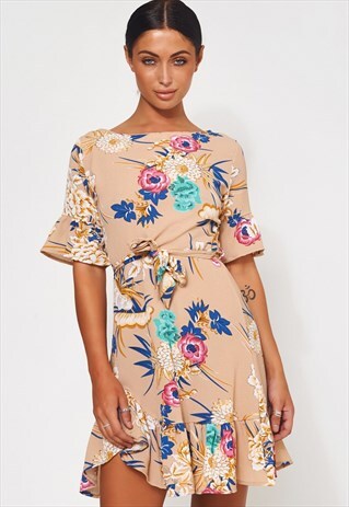 BEIGE FLORAL SHIFT DRESS
