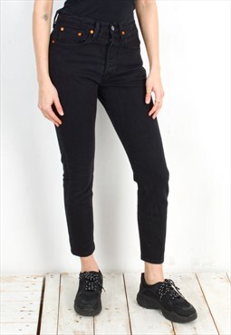 Vintage Women 501 S Black Jeans Denim Trousers Pants W26L28