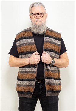 Vintage 80's Men Sweater Vest in Brown 