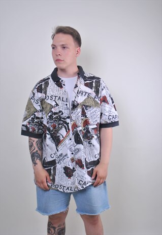 ABSTRACT PATTERN 80S WHITE RAVE SHIRT, SIZE L
