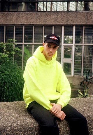 HOODIE IN SAFETY GREEN WITH WOVEN LABEL DETAIL