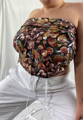VINTAGE FRUIT PRINT SCARF SCARF TOP CROP TOP 1990S 90S