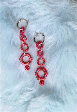 Handmade Sterling Silver Hoop Earrings in Coral Floral