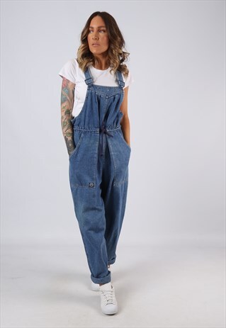DENIM DUNGAREES WIDE TAPERED LEG FADE OUT UK 12 (BJ3A)
