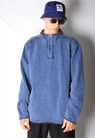 VINTAGE 90S FADED NAVY BLUE ZIPPER JUMPER
