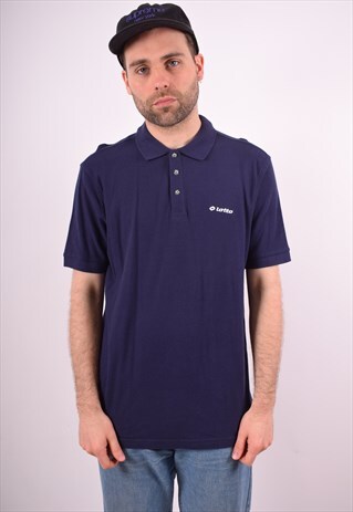 LOTTO MENS VINTAGE POLO SHIRT LARGE BLUE 90S