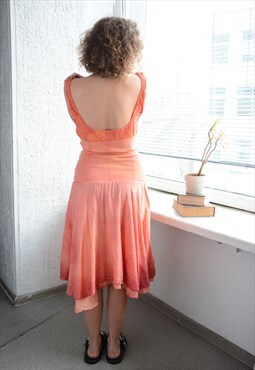 Vintage Y2K Salmon Pink Cotton Midi Dress