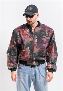 80's bomber jacket oversized printed abstract puffer L/XL