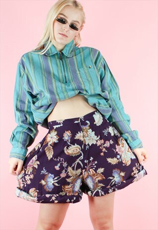 VINTAGE 90S SHORTS Y2K PURPLE PINK FLORAL FESTIVAL