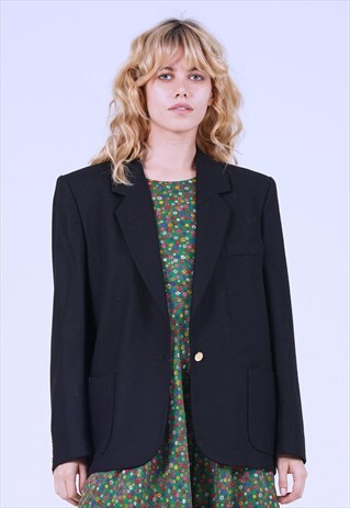 VINTAGE 90'S BURBERRY BLACK GOLD BUTTON WOOL BLAZER