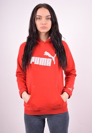 PUMA WOMENS VINTAGE HOODIE JUMPER LARGE RED 90'S