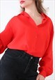 80S 90S VINTAGE SHIRT BLOUSE BUTTON DOWN BRIGHT RED SMART