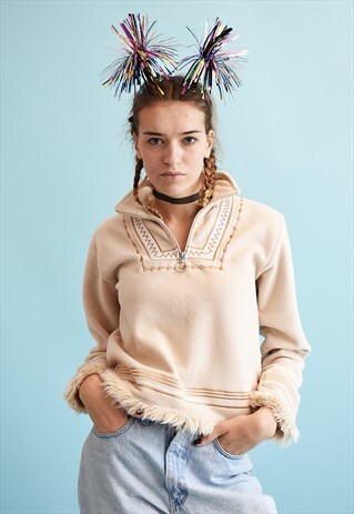 Y2K FLEECE FOLK NEUTRAL FAUX FUR DETAILED CHRISTMAS JUMPER