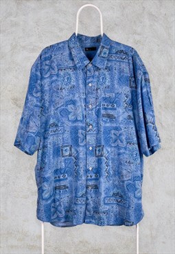 Vintage BHS Crazy Print Patterned Shirt Blue XL