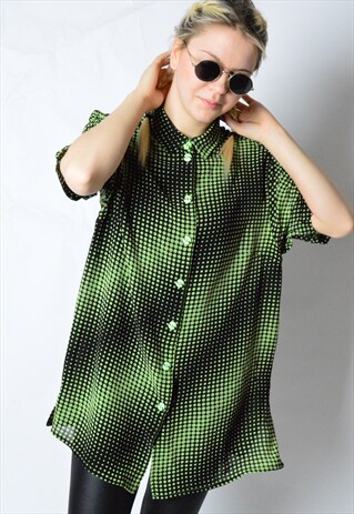 VINTAGE 90S BLACK AND GREEN SHEER POLKA DOT FESTIVAL SHIRT
