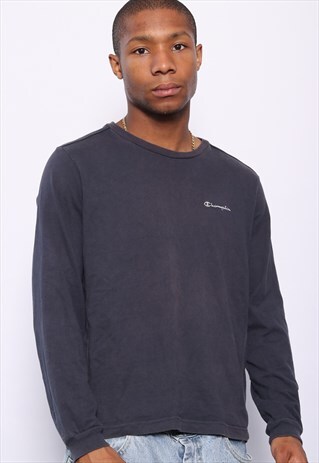 VINTAGE CHAMPION LONG SLEEVE LOGO T-SHIRT BLUE
