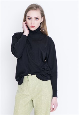 VINTAGE BLACK RETRO TURTLE NECK GOLF JUMPER