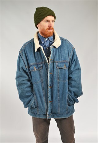 VINTAGE DARK BLUE LINED SHERPA DENIM JACKET