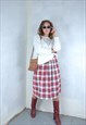 VINTAGE Y2K BAGGY TARTAN MIDI COOL FESTIVAL SKIRTS WHITE RED