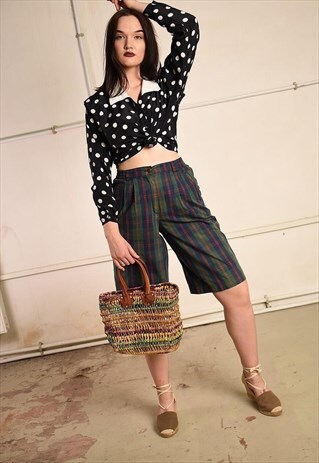 80'S RETRO PLAID FESTIVAL PARIS CHIC SHORTS CULOTTES