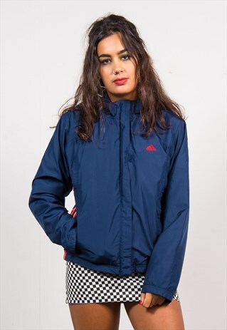 ADIDAS VINTAGE 90'S NAVY BLUE FLEECE LINED COAT JACKET