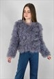 Vintage Style New Grey Feather Jacket Crop Long Sleeve XS
