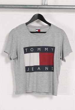 Vintage Tommy Hilfgier T-Shirt in Grey Crop Summer Tee Small