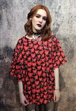 Heart print t-shirt handmade edgy love emoji tee in red