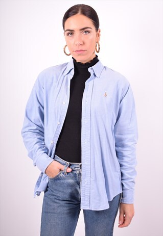 POLO RALPH LAUREN WOMENS VINTAGE SHIRT XL BLUE 90'S