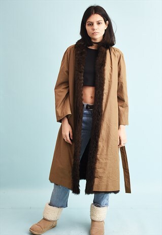 VINTAGE 70'S RETRO FAUX FURL INED LONGLINE TRENCH COAT
